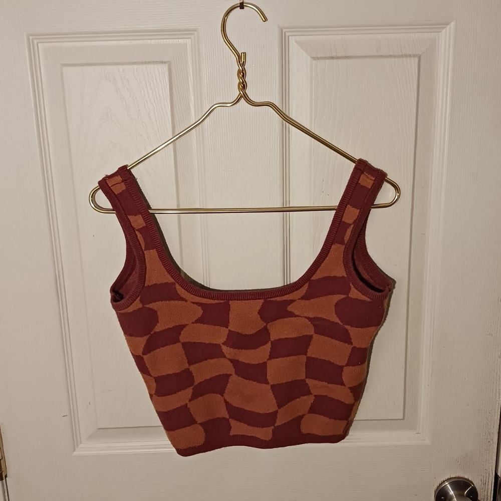 Bailey Rose Cropped Brown/Light Brown Checkered Sweater Tank